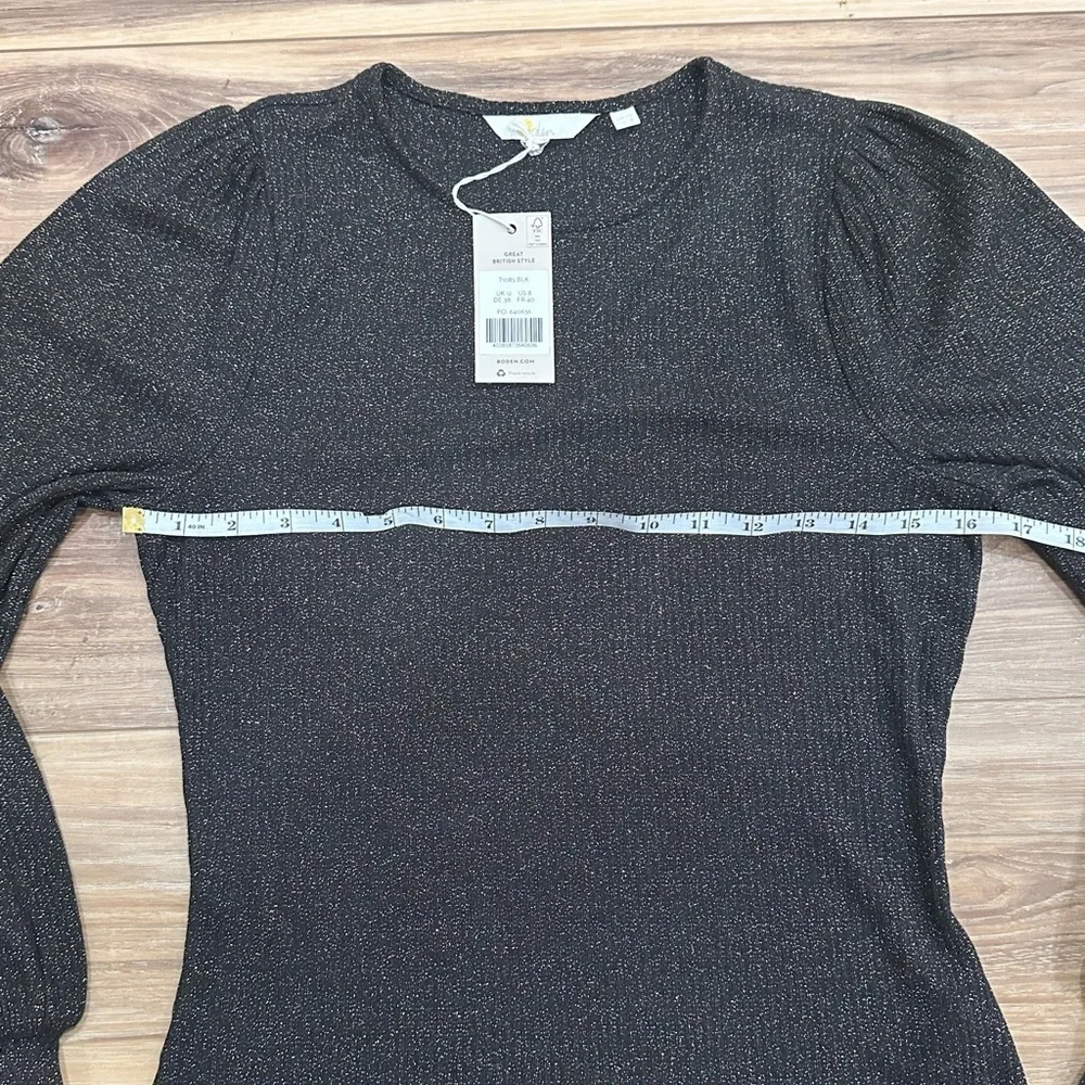 Boden Sparkle Puff Sleeve Sweater Crew Neck Wool Cashmere Black Sz 8 NWT